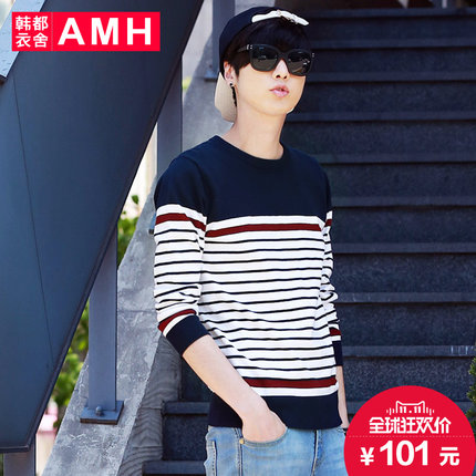 简约有型！AMH新款修身条纹男毛衣NZ4368