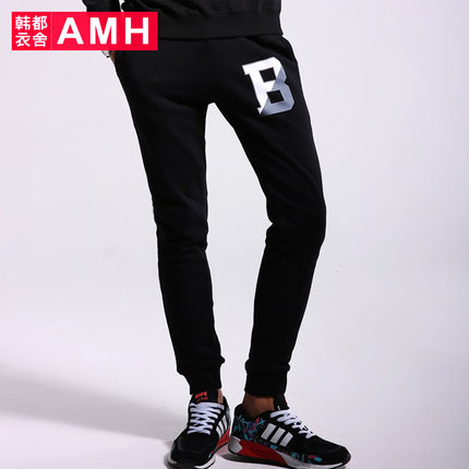 个性印花！AMH新款男士罗纹收口抽绳时尚休闲长裤QO4112