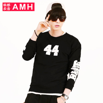 白菜价！AMH新款圆领修身字母数字印花长袖T恤OE5385