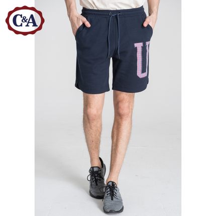 盛夏热促！C＆A男式字母贴绣束带短裤CA200175708