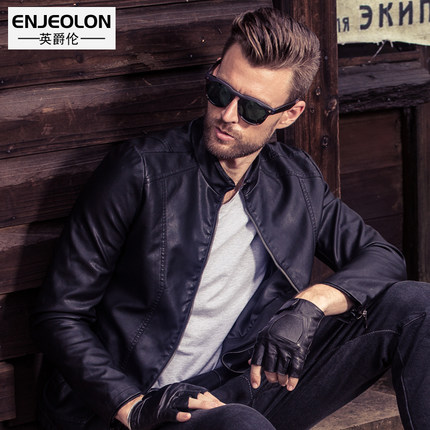 欢迎试穿！英爵伦 男式皮衣 短款修身外套 男装pu韩版仿真皮潮