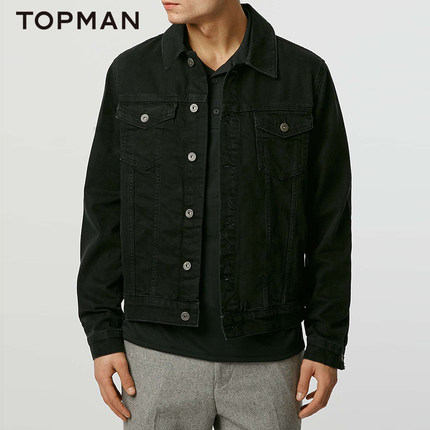 新品好价！TOPMAN 男士黑色牛仔夹克外套|64P07MBLK