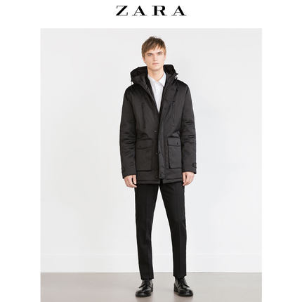 新低！ZARA 男款四口袋连帽大衣 06107356800