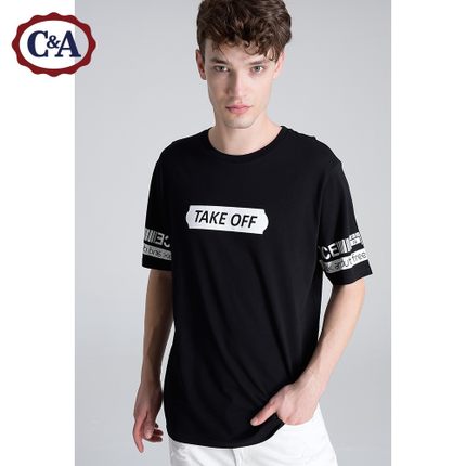 字母印花！C＆A男式撞色Logo街头风T恤CA200175342