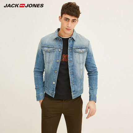 时尚有型！杰克琼斯秋进口含莱卡水洗男牛仔夹克外套