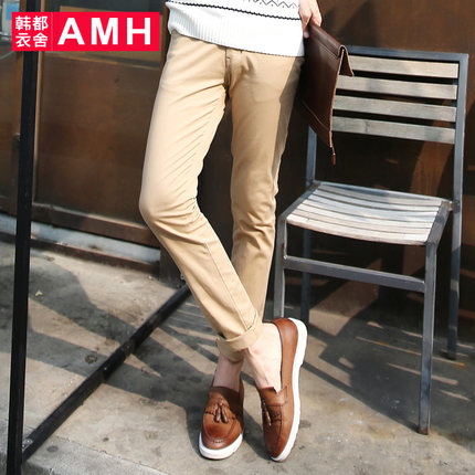 简约时尚！AMH新款时尚修身织带男士休闲裤LL4676