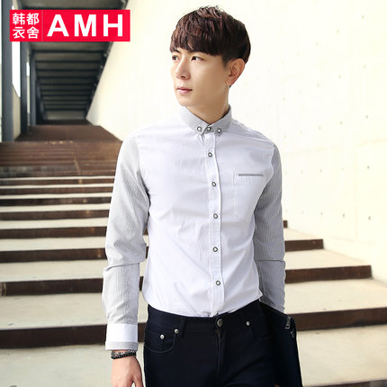 简约款式！AMH修身男士长袖衬衫NZ3811