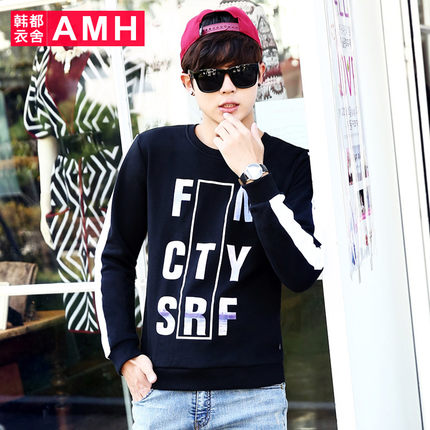 字母印花！AMH新款时尚修身圆领印花卫衣GR4051