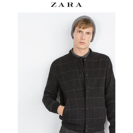 新低好价！ZARA 男款花格呢绒飞行员夹克 04391352802