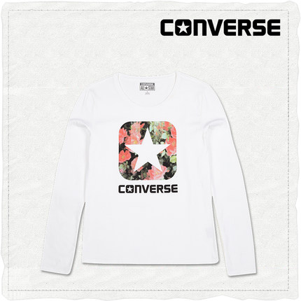 简约基础款！CONVERSE 女士花卉印花长袖T恤 13503C