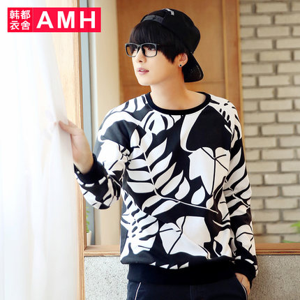 植物印花！AMH个性印花长袖圆领卫衣QO4771