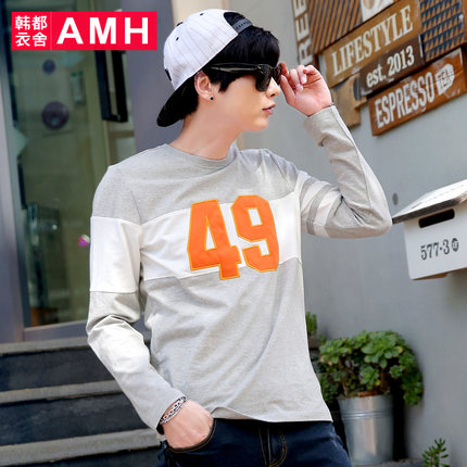 运动风格！AMH修身圆领字母图案男士长袖T恤PF4739