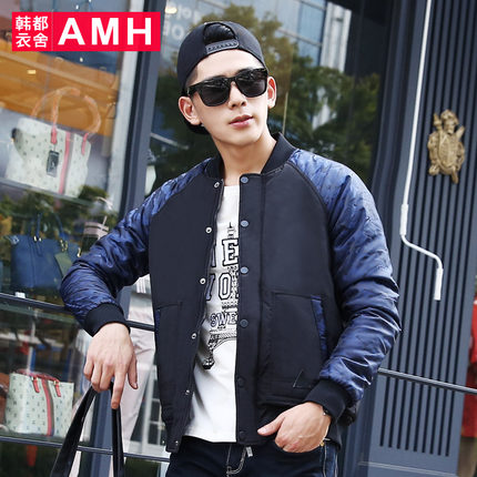 简单百搭！AMH新款修身迷彩棒球服夹棉夹克外套NR4814