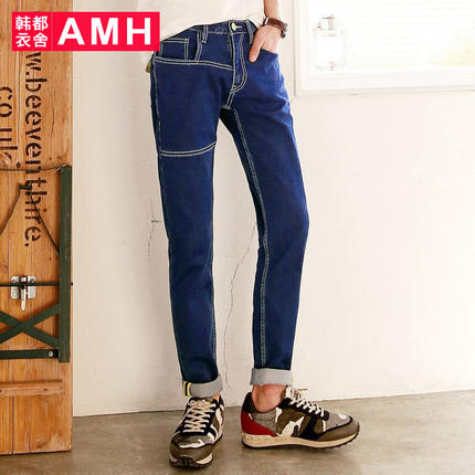 修身版型！AMH男士修身弹力中腰牛仔长裤OJ4097