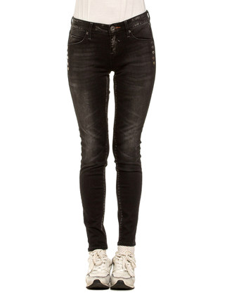 法式风采！CHEVIGNON 深灰色磨白修身牛仔长裤