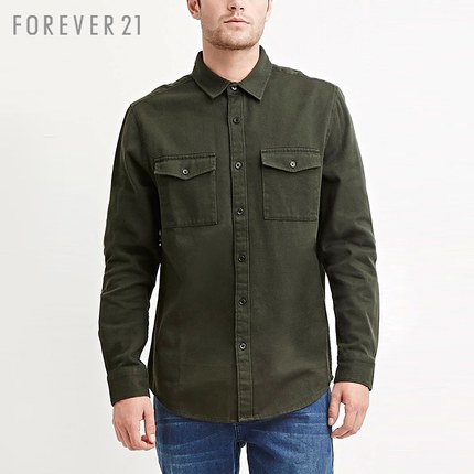 79折好价！ FOREVER21 男士经典斜纹长袖衬衫