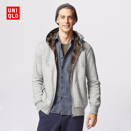 近期好价！优衣库 仿羊羔绒运动拉链连帽茄克(长袖) 160002