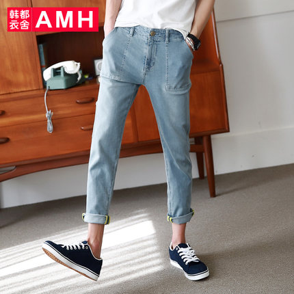 浅色！AMH男装 新款男修身小脚九分牛仔裤OJ2264
