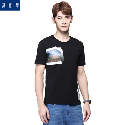 夏季单品！真维斯夏装新款男士纯棉透气印花圆领休闲T恤62-173033
