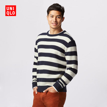 经典条纹！UNIQLO优衣库羊仔毛圆领针织衫150241