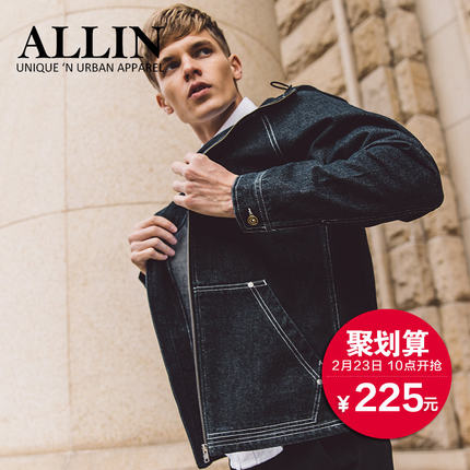 历史好价！all in 连帽休闲外套韩版复古牛仔夹克 男青年