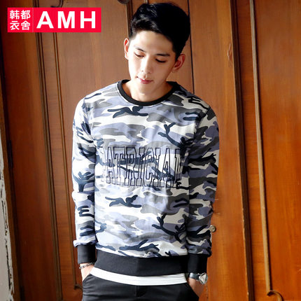 迷彩元素！AMH修身套头迷彩男士长袖卫衣外套PA4193