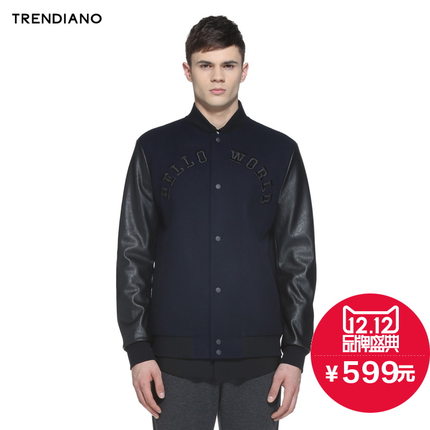 双12预售！TRENDIANO PU拼接含羊毛呢料外套315334454P