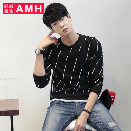 聚划算！AMH男装韩版2015冬新款修身圆领印花长袖卫衣OC5005