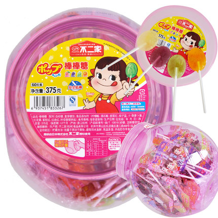 纯正口味！不二家果味棒棒糖60支375g/桶糖果礼包
