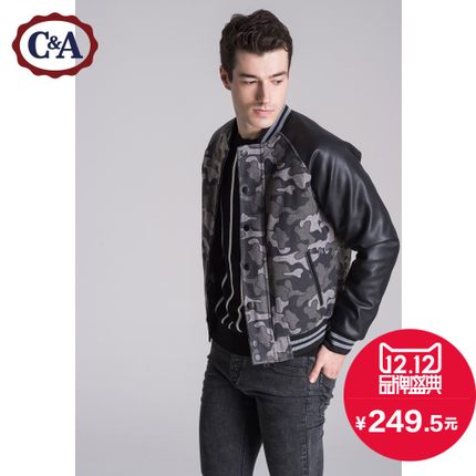 双12预售！C＆A男式迷彩夹棉棒球夹克 CA200162955