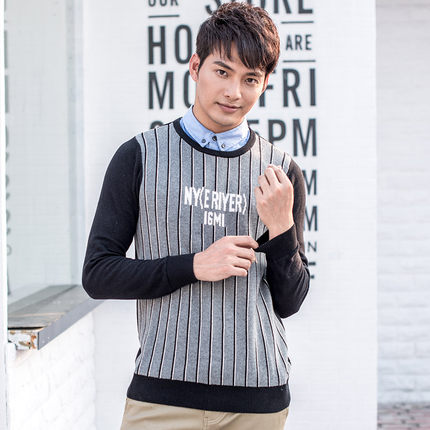 休闲百搭！真维斯拼接长袖衬衫领针织衫56-191506