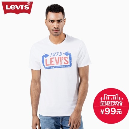 双11好价！李维斯夏季男士Logo印花纯棉白色短袖T恤17783-0125