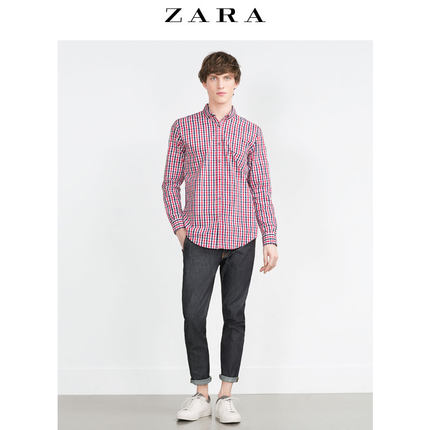 休闲百搭！ZARA男装细格纹弹性衬衫05445401600