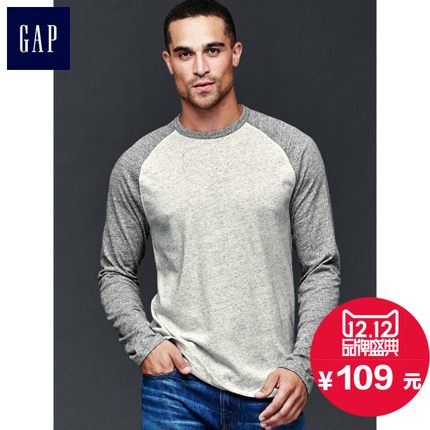 双12预售！Gap男装棉质拼色插肩混色竹节T恤721303