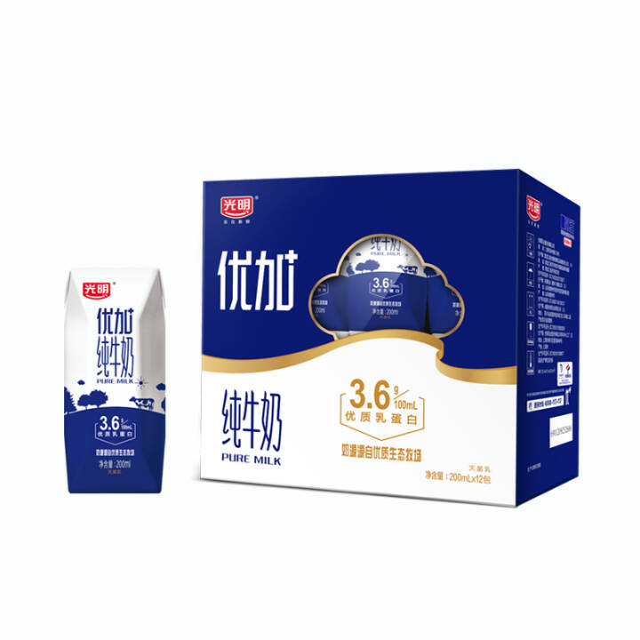 光明优加纯牛奶200ml*12盒钻石装4