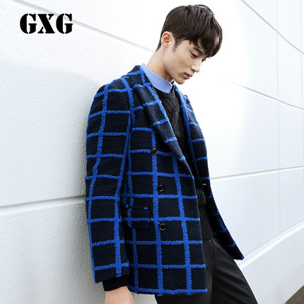 差价大！GXG 男装时尚藏青色格纹大衣 54826016