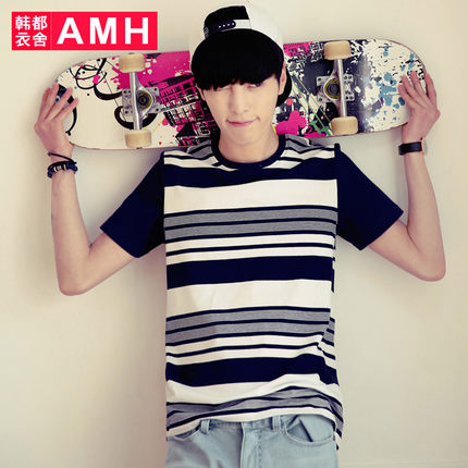 阳光型男!AMH圆领印花男士短袖