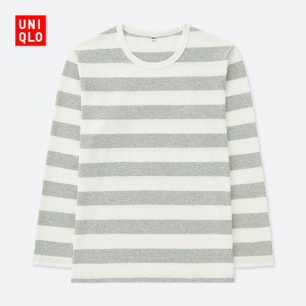 休闲造型！UNIQLO优衣库水洗横条T恤405951