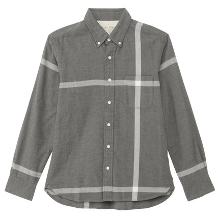 时尚线条！MUJI无印良品男式棉法兰绒大格子纽扣领衬衫M6AC778