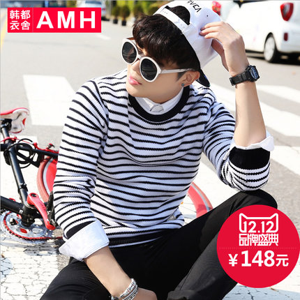 双12预告！AMH圆领套头时尚条纹针织衫NV5525
