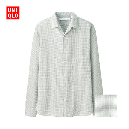时尚百搭！UNIQLO优衣库LM麻棉格子衬衫176416