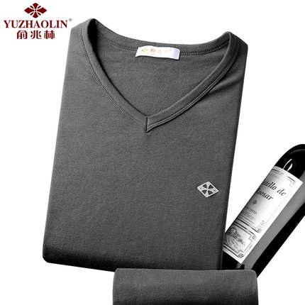 纯棉薄款！俞兆林秋衣秋裤套装男士V领 青年修身棉毛衫