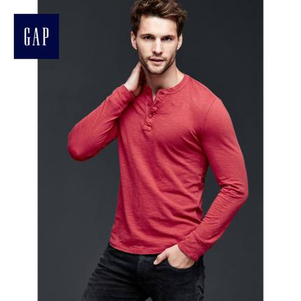 基本款！Gap男装纯棉基础款亨利领长袖T恤989147