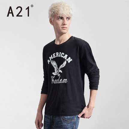 历史新低！A21男装修身圆领撞色飞鹰图案长袖t恤