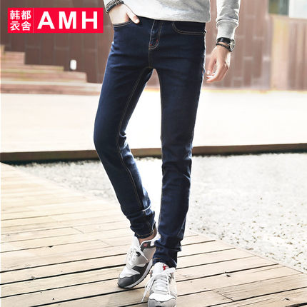时尚百搭！AMH修身百搭弹力刺绣男牛仔长裤OJ4746
