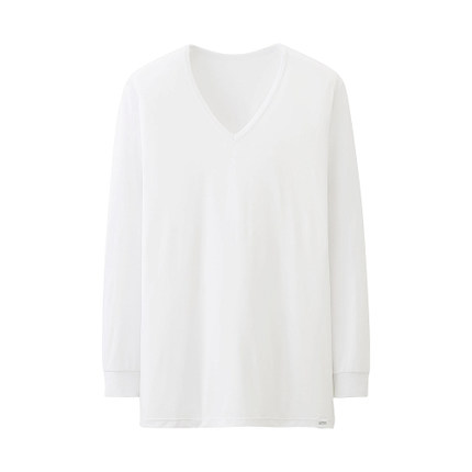 舒适保暖！优衣库 HEATTECH V领T恤(九分袖) 127315