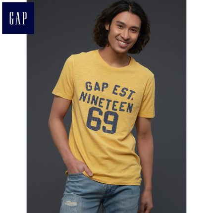 字母印花！Gap纯棉仿旧印花竹节纹短袖T恤198730