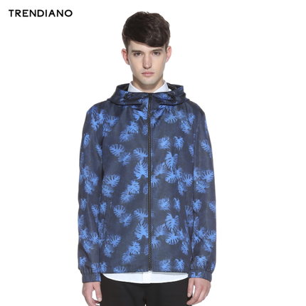 秋冬大减价！TRENDIANO 印花连帽拼色风衣外套3154044710