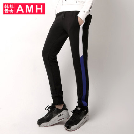 拼接设计！AMH新款时尚修身中腰青年运动休闲裤GR4012