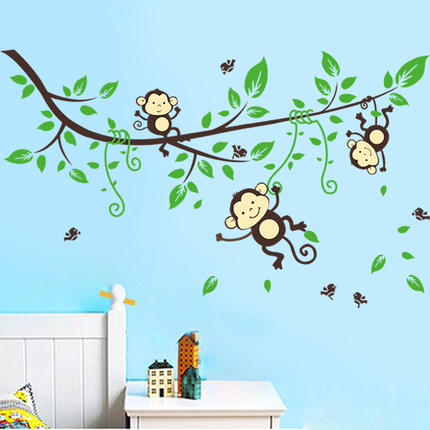 依旧白菜！猴子乐园墙贴客厅卧室沙发电视背景墙贴纸 可移除